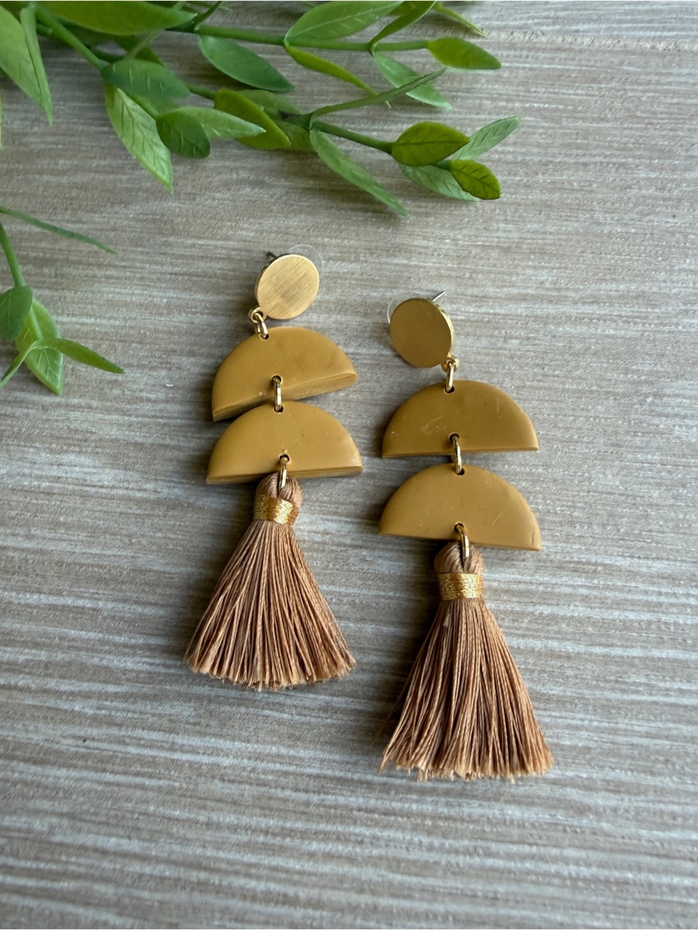 Gold-Tan Abstract Tassel Drop Earrings